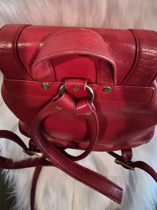 MCM Red Leather Drawstring Backpack with Gold Hardware main image 6